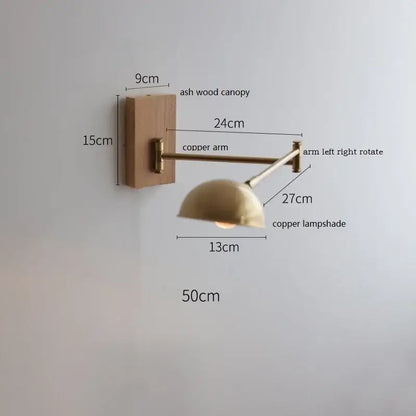 Modern brass canopy led wall light with warm ash wood canopy copper arm and dome shade ideal for decorbites canopy led lighting