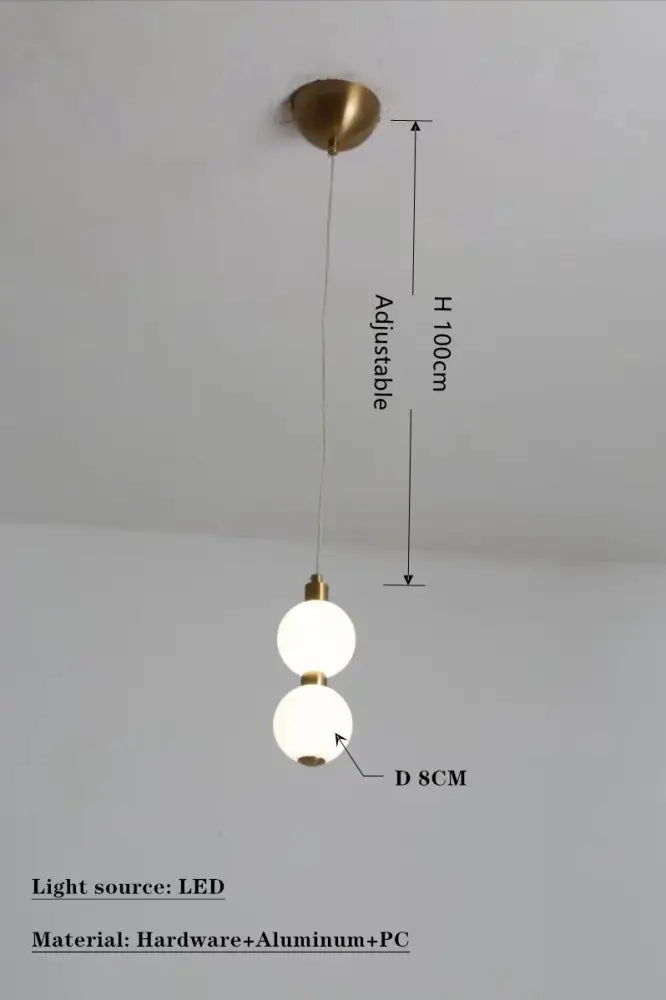Adjustable brass-finished decorbites circle ring led pendant light with two frosted white globes for dining room decor