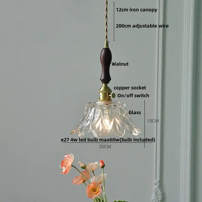 Modern brass clear glass led pendant light with fluted design and dark walnut wooden handle for dining room decorbites clear glass