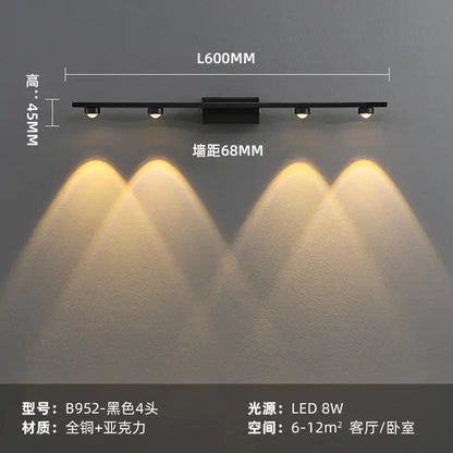 Modern brass copper led wall lamp with black matte finish, four adjustable spotlights, and decorbites copper led design