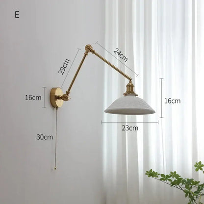 Modern brass copper swing arm wall sconce with adjustable brass finish and white textured ribbed glass shade decorbites copper swing