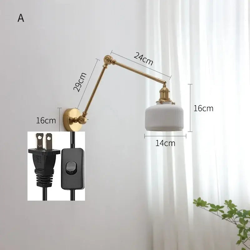 Modern brass copper swing arm wall sconce with gold finish white ceramic shade and adjustable copper swing arm wall decorbites copper swing