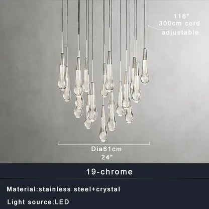 Elegant modern brass crystal ceiling pendant light with teardrop-shaped crystal pendants and chrome frame for dining room decorbites brass crystal