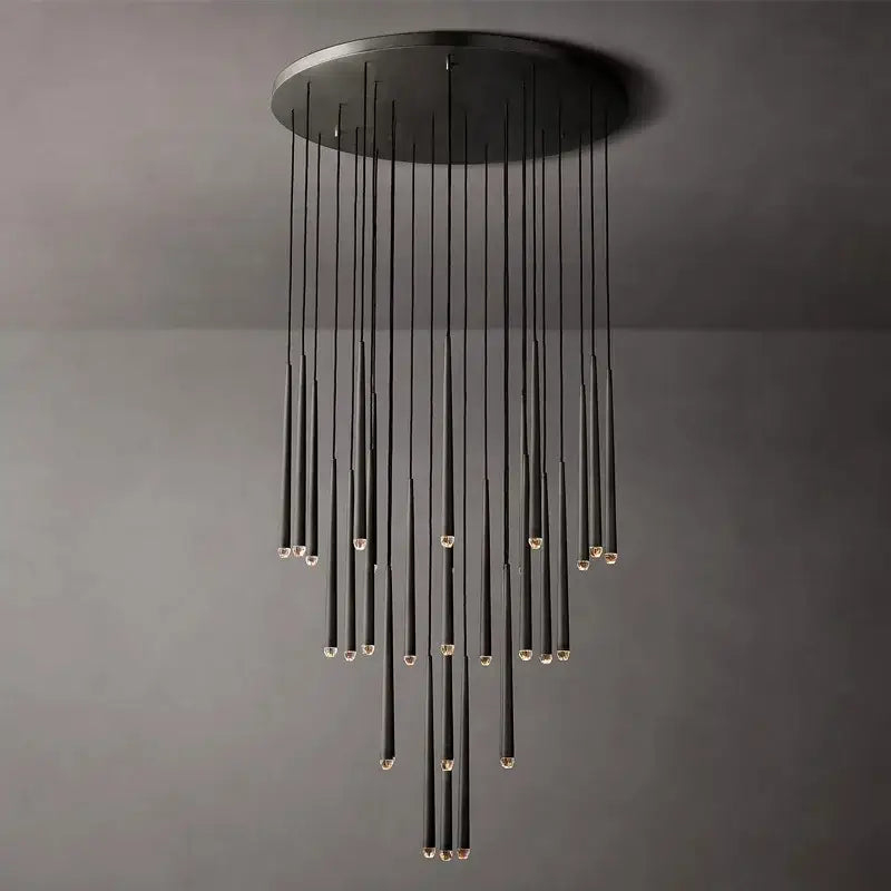 Modern black cylindrical led pendant chandelier with sleek circular ceiling mount for villa stairs decorbites crystal led