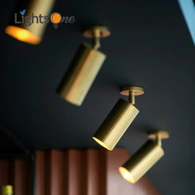 Modern brass cylindrical led bulb base spotlight with brass finish and led bulb base accessory for living rooms