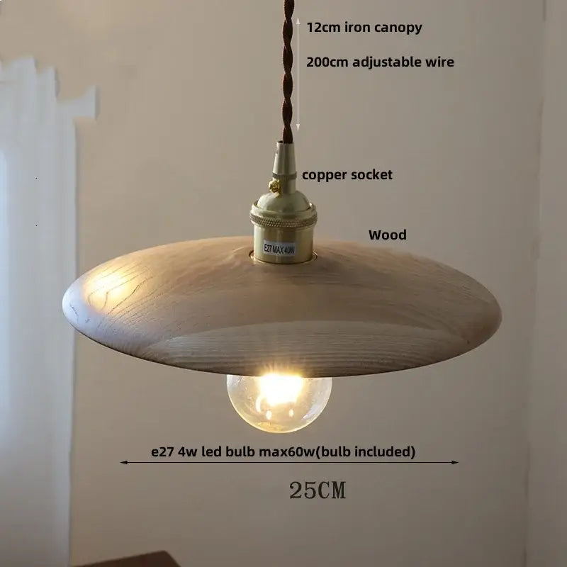 Modern brass and dark wood led wood pendant light with copper socket and braided iron canopy for dining room decorbites led wood pendant
