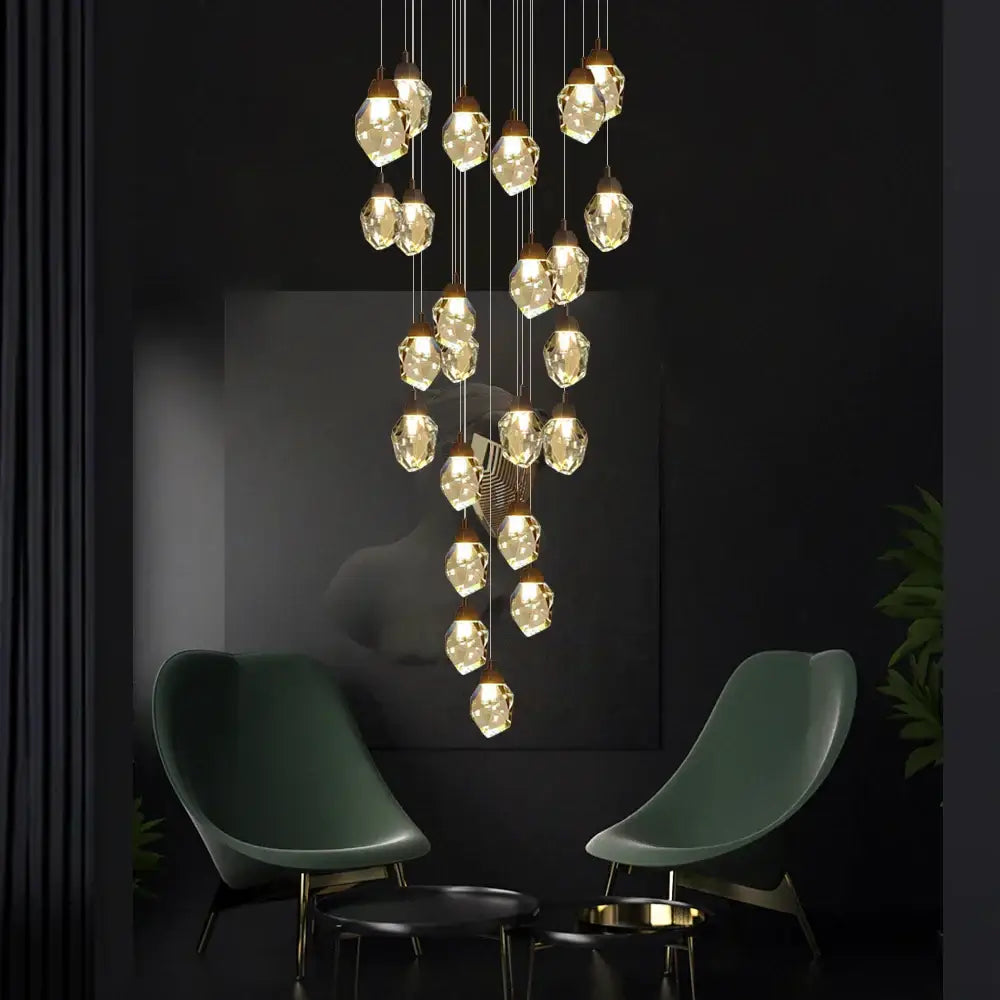 Modern brass decorbites crystal led chandelier with faceted crystal pendants for living room lighting