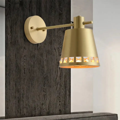 Modern brass diamond cutout wall lamp with gold-toned conical shade emits warm light compatible with e26 e27 bulbs