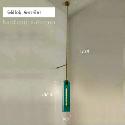 Modern brass e27 glass wall light with gold frame and translucent green glass cylinder for bedroom sconce lighting