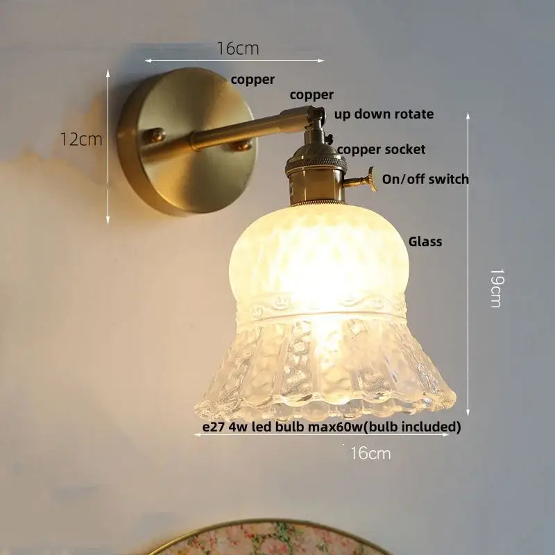 Modern brass e27 led wall sconce with copper finish and frosted glass shade for bedroom decorbites brass e27 lighting