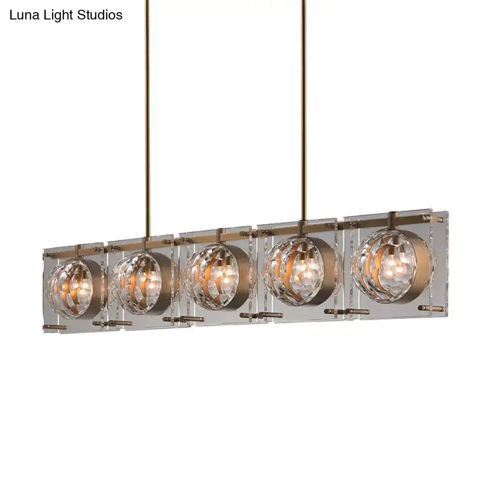 Modern brass decorbites pendant light with five faceted crystal spheres suspended by bronze rods for e12 e14 bulbs