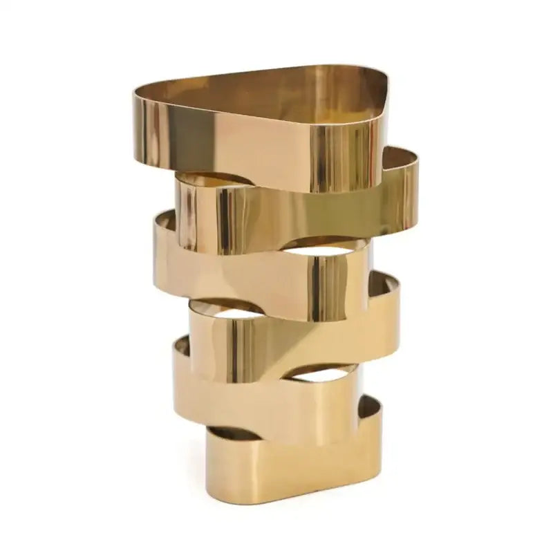 Gold-toned interlocking metallic bands form a modern decorbites geometric vase for stylish living room decor
