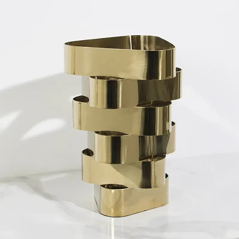 Modern brass geometric vase with stacked interlocking bands for living room decorbites geometric vase decorbites geometric