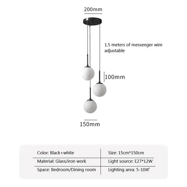 Modern brass glass ball led chandelier with three black and white spherical glass globes for dining room decorbites glass ball