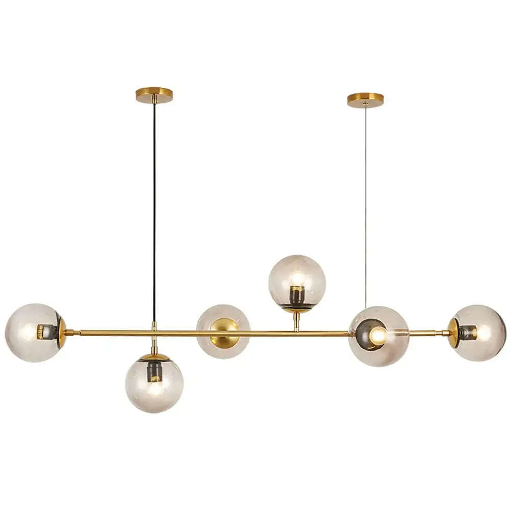 Modern brass glass ball led chandelier with five frosted glass globe bulbs suspended by black cords for dining room decorbites ball led chandelier