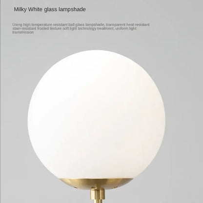 Modern brass glass ball led pendant light with milky white spherical glass lampshade and brass base for living room decorbites