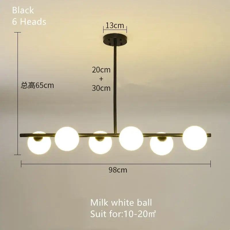 Black modern brass glass ball pendant chandelier with six milk white spherical bulbs for dining room decorbites glass ball