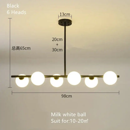 Black modern brass glass ball pendant chandelier with six milk white spherical bulbs for dining room decorbites glass ball
