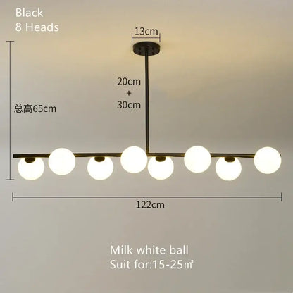 Modern brass glass ball pendant chandelier with eight milk white spherical bulbs for dining room decorbites glass ball lighting