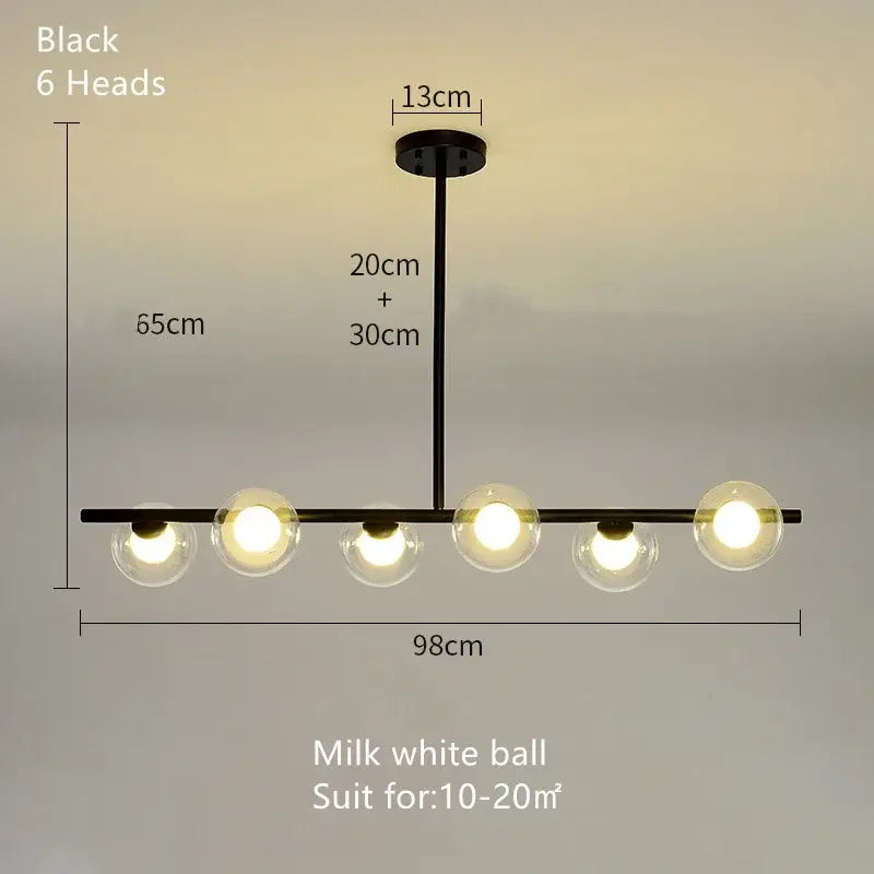 Black modern brass glass ball pendant chandelier with six milk white glass globe bulbs for dining room decorbites glass ball