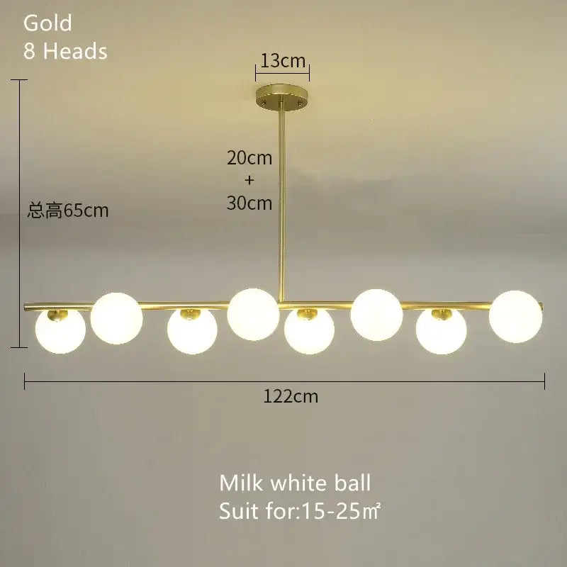Modern brass glass ball pendant chandelier with eight milk white spherical glass bulbs for dining room decorbites glass ball