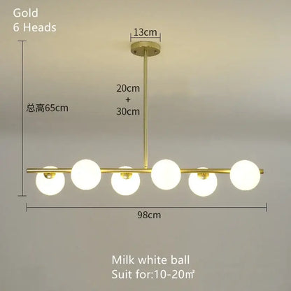 Modern brass glass ball pendant chandelier with gold finish and six milk white glass bulbs for dining room decorbites glass ball