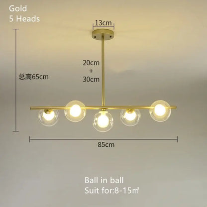 Modern brass glass ball pendant chandelier with five gold glass ball bulbs for dining room light decorbites glass ball