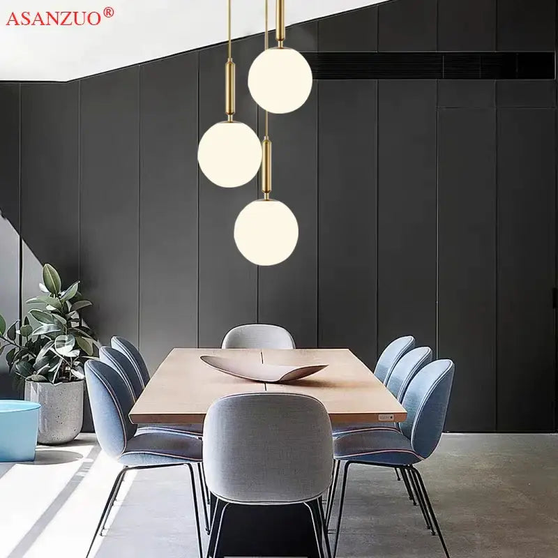 Modern asanzuo brass glass ball pendant lights with gold metal rods and frosted spheres for kitchen decorbites decor