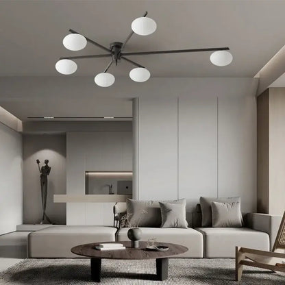 Modern black metal ceiling fixture with six frosted white globes for living room decorbites brass glass ceiling lamp