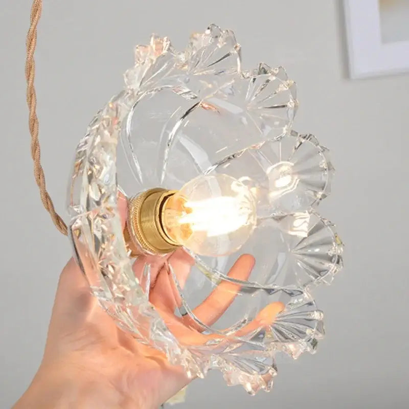 Modern brass glass led pendant light with clear intricately cut glass and brass glass led holder for dining room decorbites