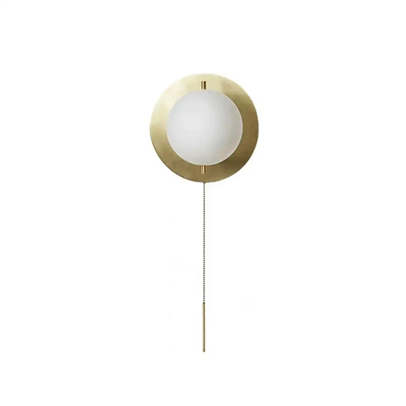 Modern brass glass round wall lamp with frosted globe and elegant chain pull for bedroom wall lamp lighting