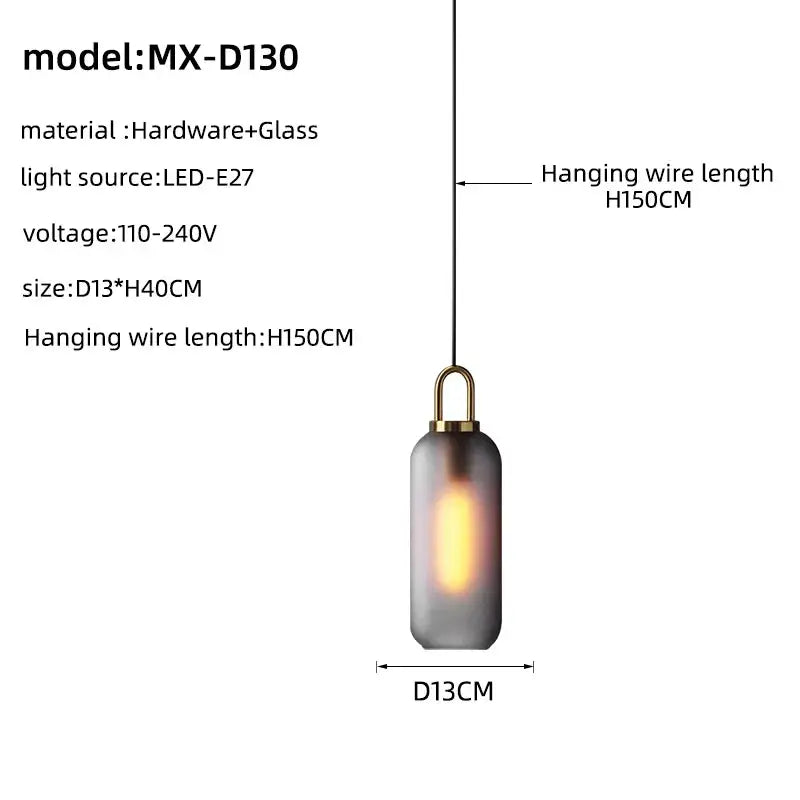 Modern cylindrical pendant light with frosted glass shade and brass hardware for glass staircase chandelier mx-d130