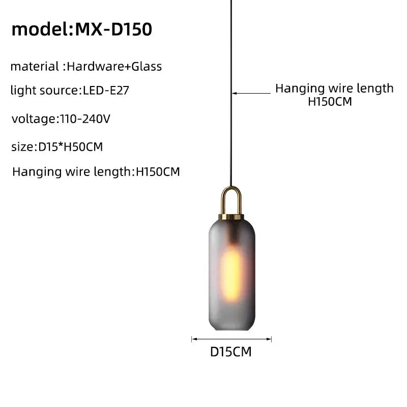 Modern brass glass staircase chandelier with cylindrical frosted glass shade and brass hardware model mx-d150