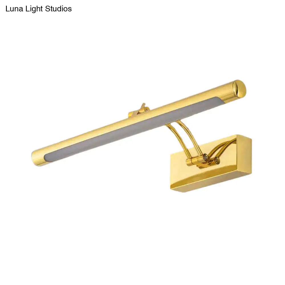 Modern brass gold finish wall lamp with sleek tubular led design and adjustable arms for bathroom vanity lighting