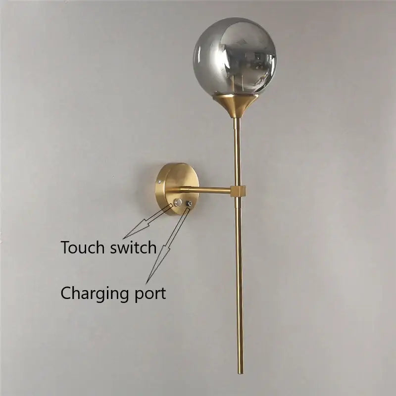 Modern brass wall lamps with a clear golden glass ball globe ideal for bedroom decorbites golden glass sconce lighting