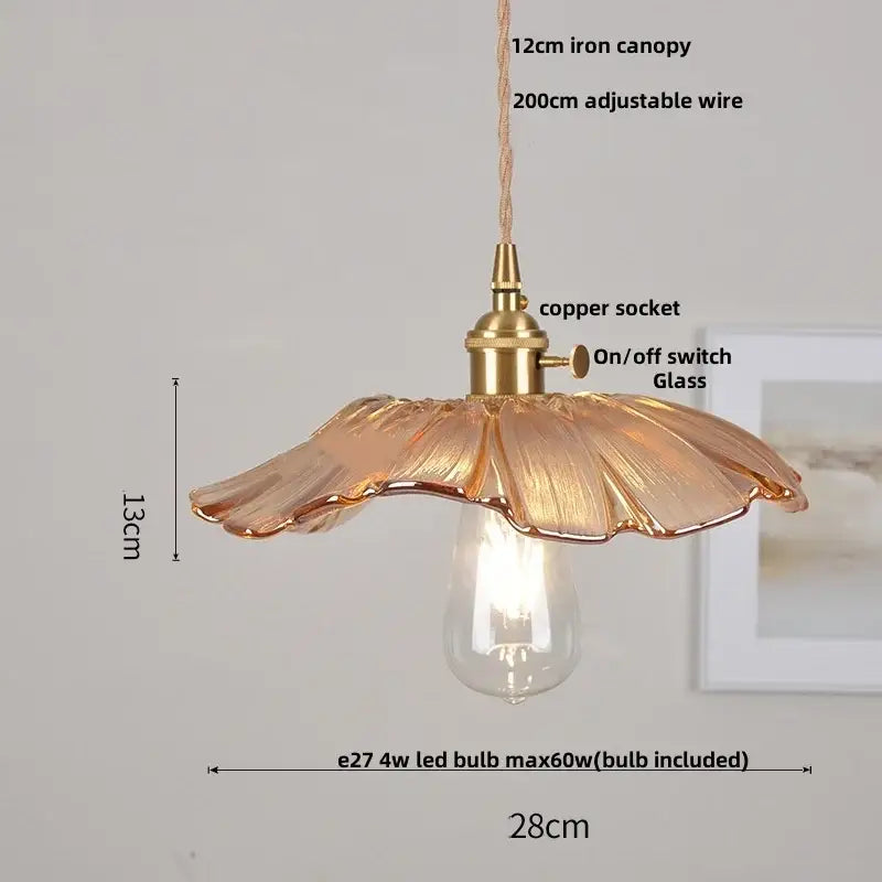Modern brass ice cube glass pendant light with translucent amber fluted petals and brass hardware for kitchen island decorbites