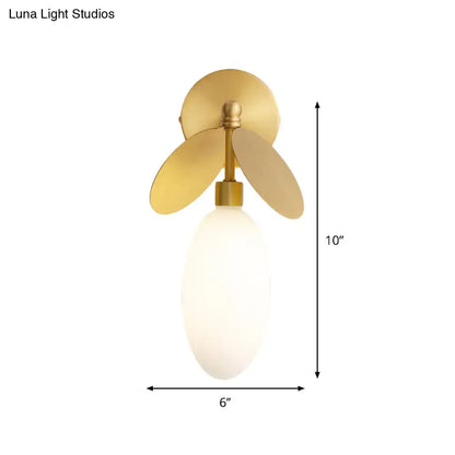 Modern brass leaf wall lamp with cream glass globe and three petal-like shades for 220v-240v 110v-120v use