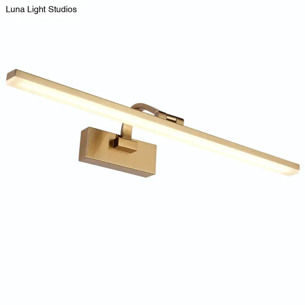 Modern brass linear vanity led light with gold-finished rectangular wall sconce and sleek integrated light bar design