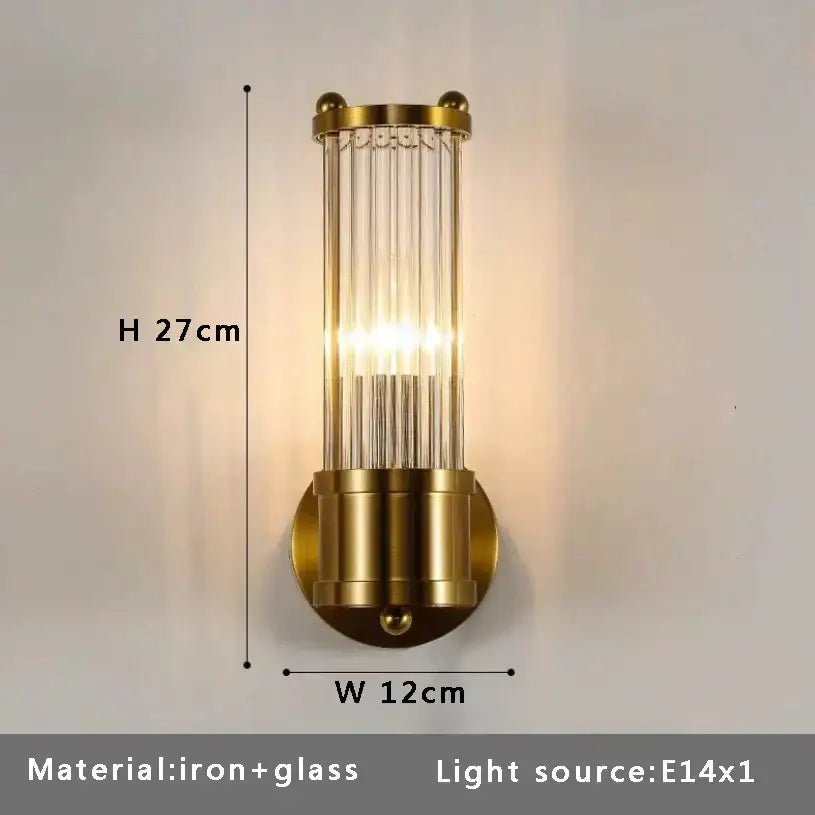 Modern brass marble ball wall sconce with gold-toned vertical glass rods and cylindrical iron base for bedroom decorbites brass marble
