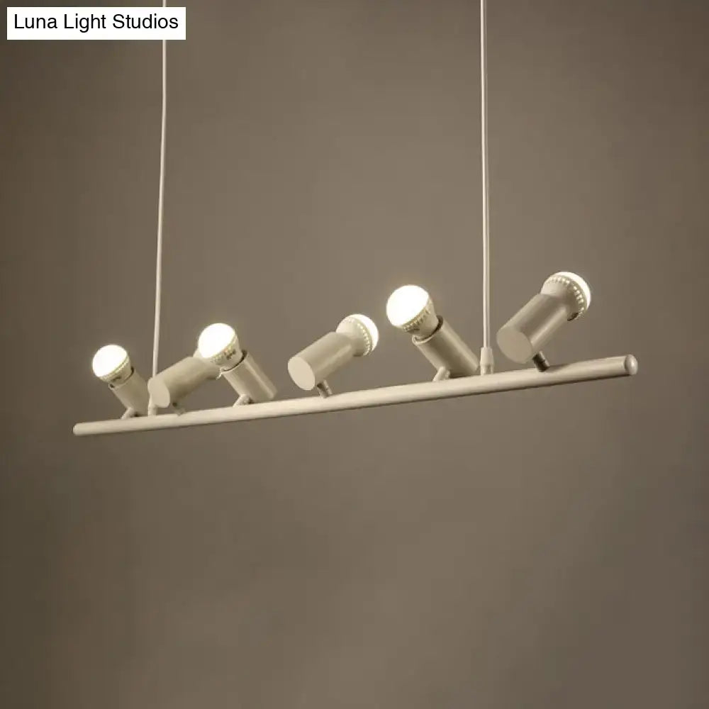 DecorBites™ retro metal island lamp in black with five adjustable white metal spotlight heads for dining room lighting