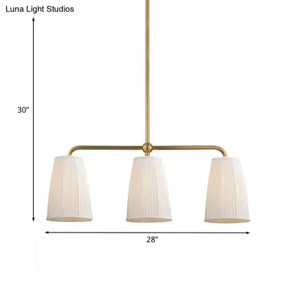Brass-finished decorbites rustic pleated fabric pendant chandelier with three white pleated fabric shades for dining table