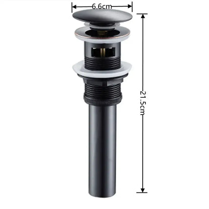 Black matte-finish decorbites brass pop up drain with sleek cylindrical body for bathroom sink in brass pop decorbites brass