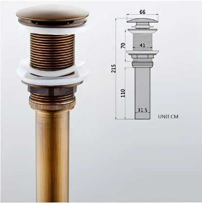 Antique brass bathroom sink drain with threaded ribbed body and white seal in decorbites brass round siphon p-trap set