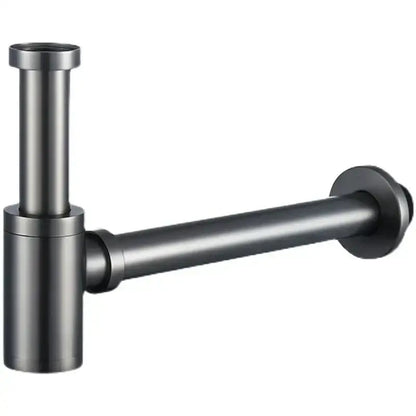 Modern brass round siphon p-trap set gun grey black matte-finish metal sink drain pipe with sleek design