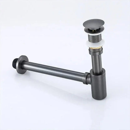 Matte black metal sink drain pipe with modern design and threaded connections in decorbites brass round siphon p-trap set