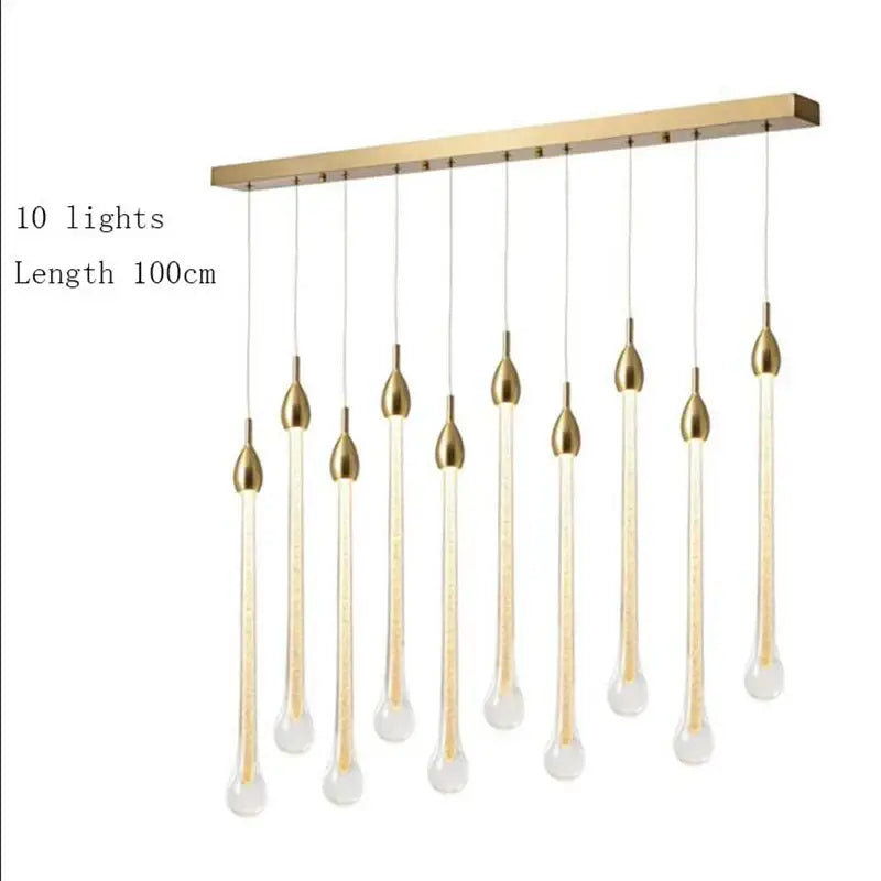 Modern brass round stairs led chandelier with ten slender glass tubes in gold-toned decorbites 3w round design