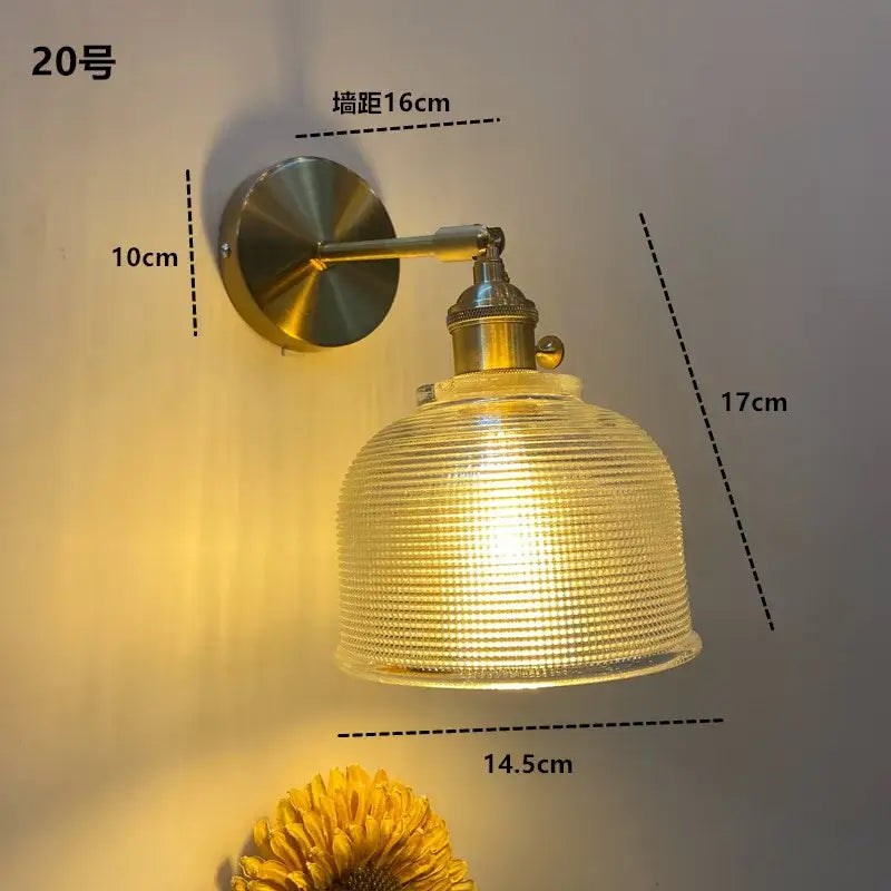 Modern brass ruffled clear glass led wall sconce with vintage-style brass and textured decorbites clear glass shade