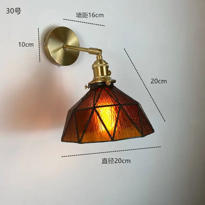 Modern brass wall sconce with geometric amber stained glass shade for decorbites clear glass led bathroom lighting