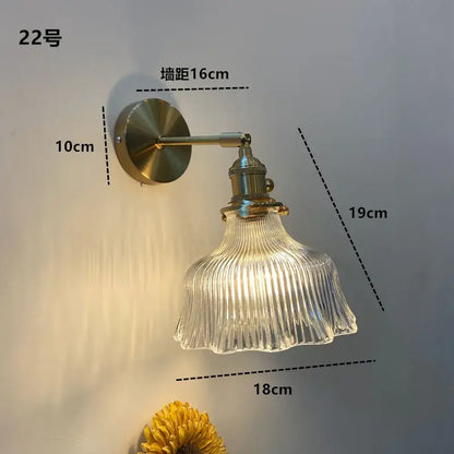 Modern brass ruffled clear glass led wall sconce with vintage-style brass and clear glass ribbed shade for bathroom decorbites clear glass
