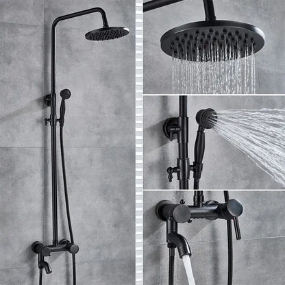Modern brass shower set featuring a black matte decorbites brass shower with rainfall head and handheld sprayer